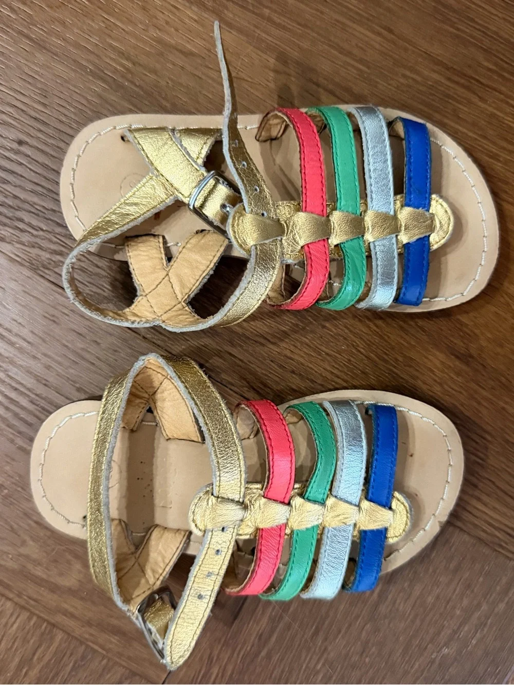 Boden Girls Rainbow Leather Gladiator Sandals Gold EU 23 Toddler
